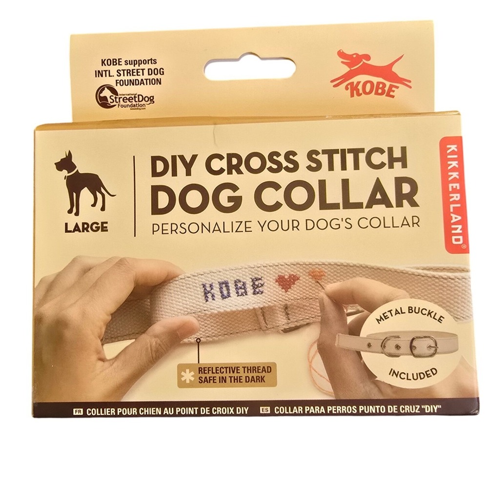 Kikkerland DIY Cross Stitch Dog Collar Large Reflective‎ Thread Kit Metal Buckle
